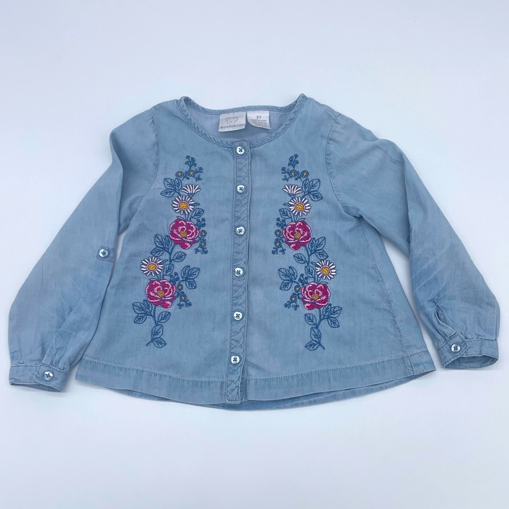 Koala Kids | Toddler Girls Embroidered Floral Jean Top